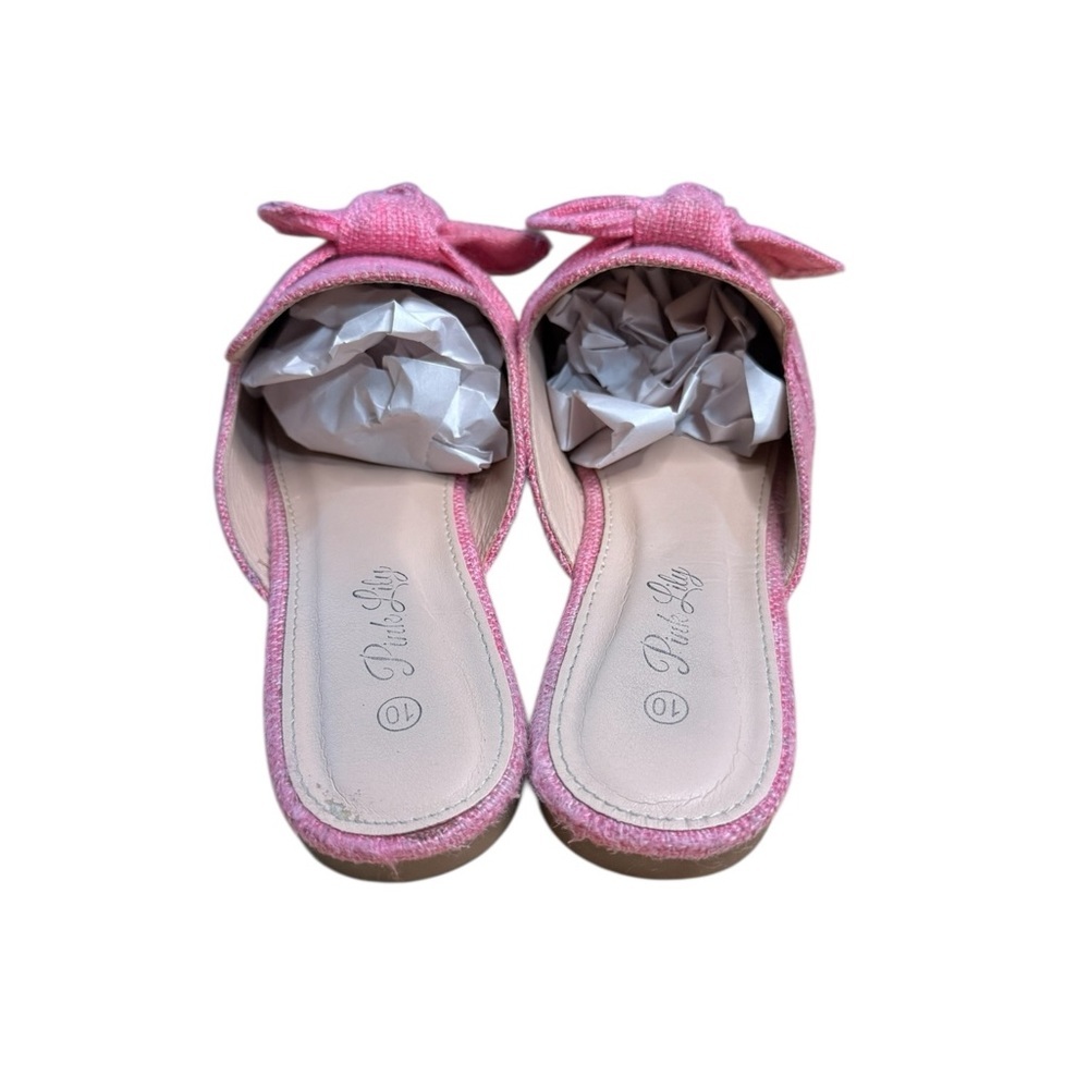 Pink Lily Pink Bow Pointed Toe Mules Tweed Size 10 - Picture 4 of 13